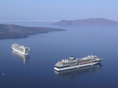 Ferries in Santorini caldera